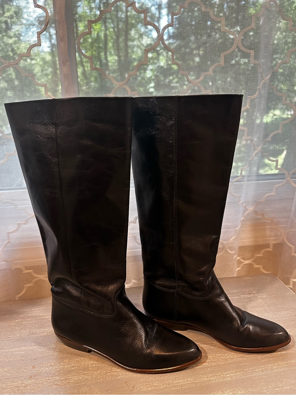 ✨ VTG 90s Nine West Black Leather Tall Riding Boots Made in Brazil 8M
